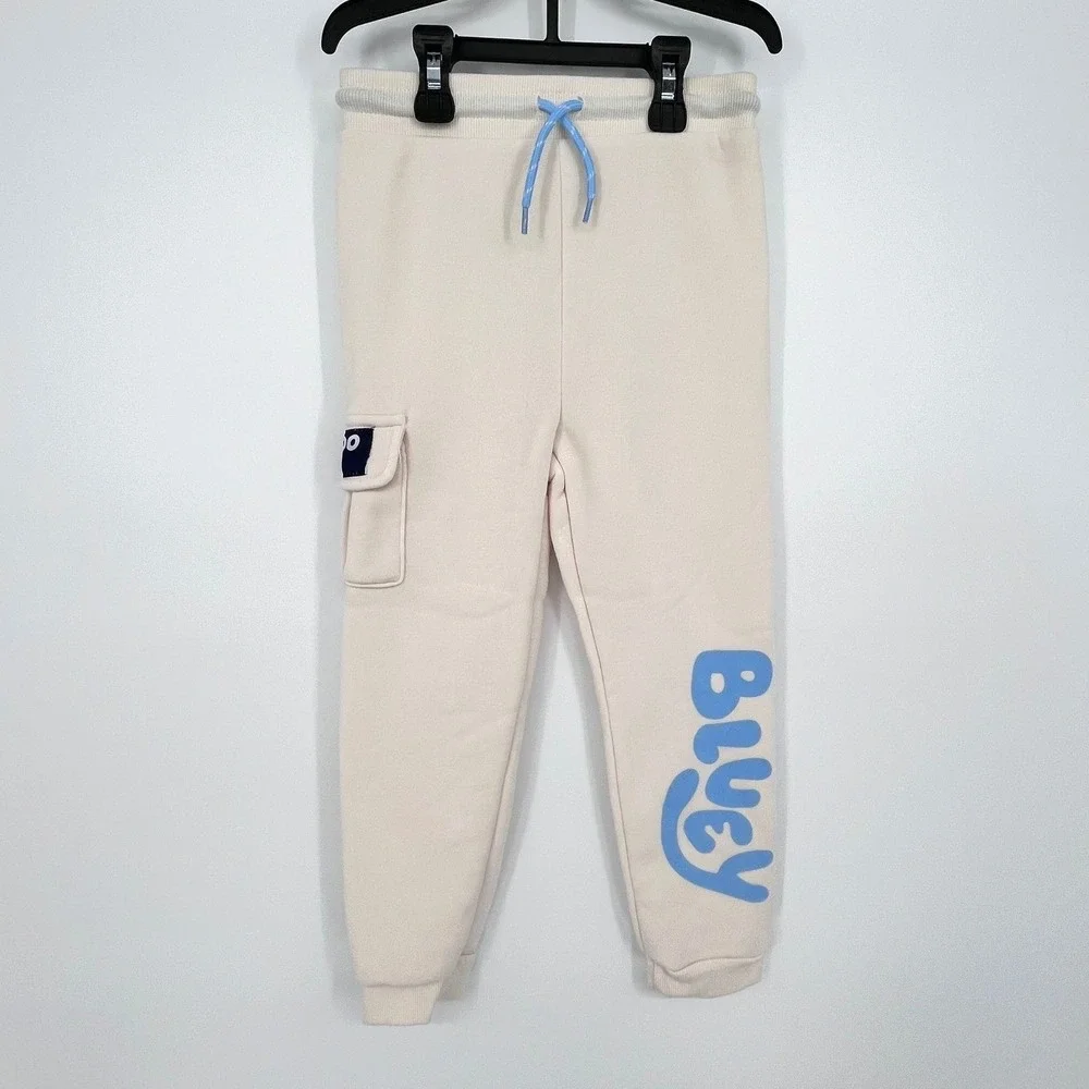 Bluey Jogger Set Kids 5T Cream Hooded Sweatshirt‎ Pants 2pc Heeler Family NEW